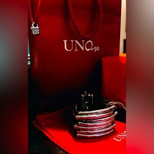 UNO de 50 Silver and leather Bracelet